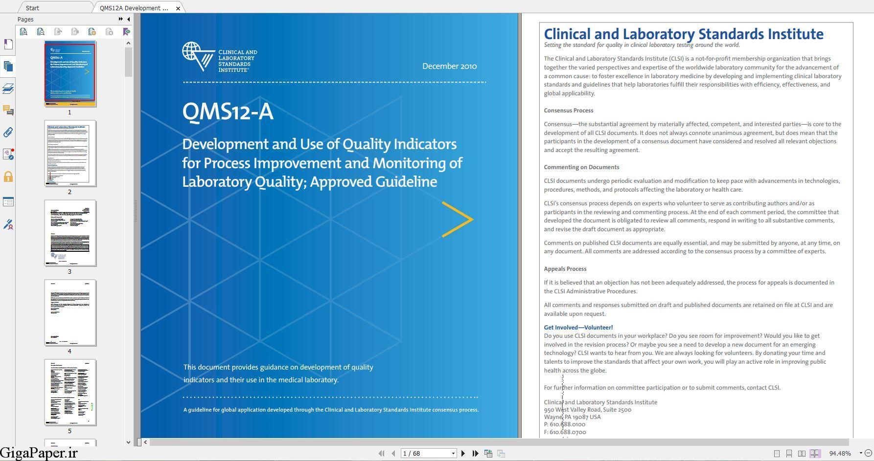 دانلود استاندارد CLSI QMS12 خرید استاندارد QMS12-A Development and Use of Quality Indicators for Process Improvement and Monitoring of Laboratory Quality گیگاپیپر